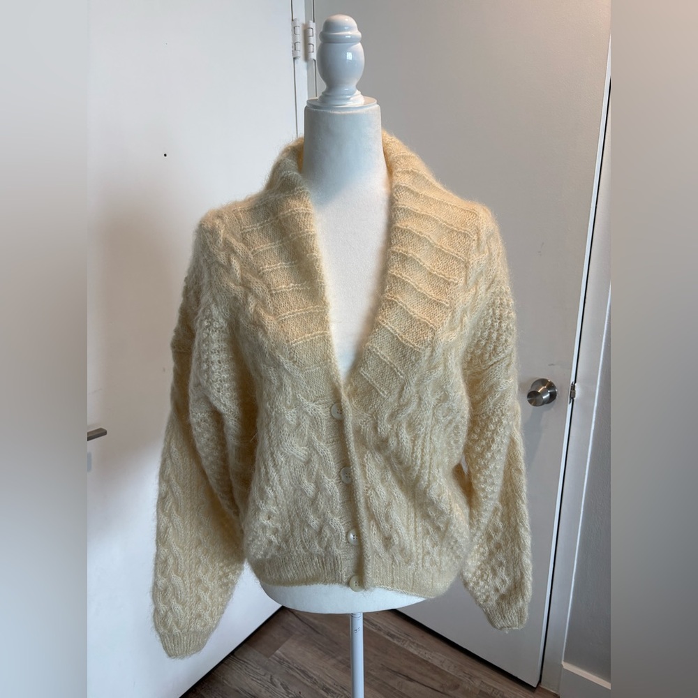 Wool Cream Cable Knit Cardigan